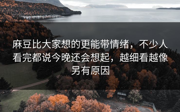 麻豆比大家想的更能带情绪，不少人看完都说今晚还会想起，越细看越像另有原因