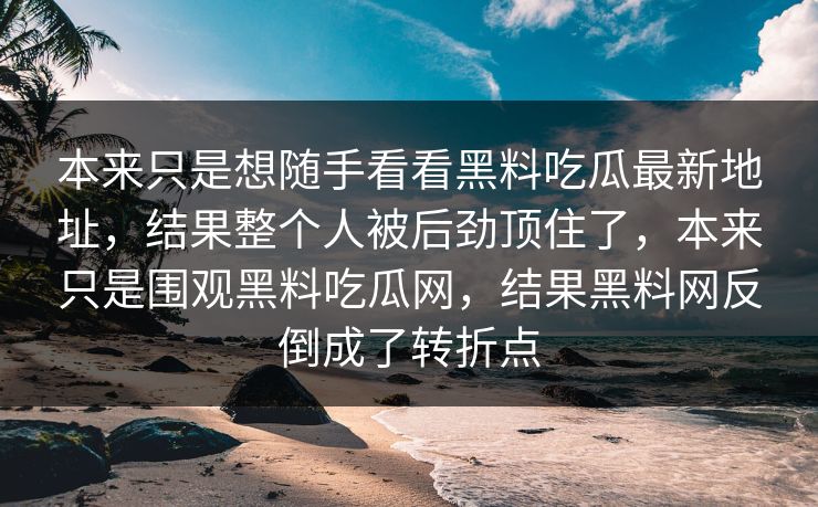 本来只是想随手看看黑料吃瓜最新地址，结果整个人被后劲顶住了，本来只是围观黑料吃瓜网，结果黑料网反倒成了转折点