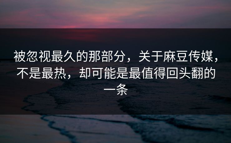 被忽视最久的那部分，关于麻豆传媒，不是最热，却可能是最值得回头翻的一条