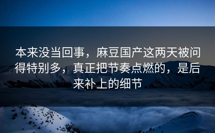 本来没当回事，麻豆国产这两天被问得特别多，真正把节奏点燃的，是后来补上的细节